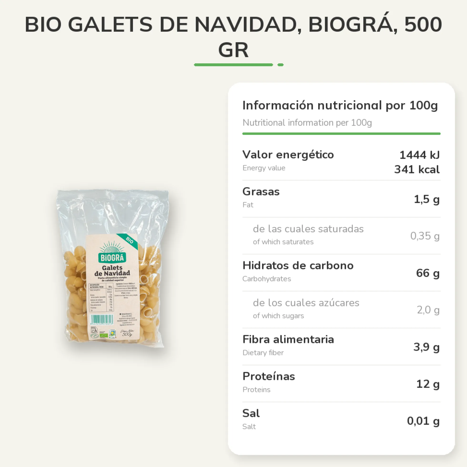 BIO Galets de Navidad, Biográ, 500 gr