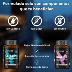 Biotina 10.000 Mcg + Colágeno Marino Con Magnesio. Sevens Nutrition.cabello, Piel, Uñas Y Articulaciones