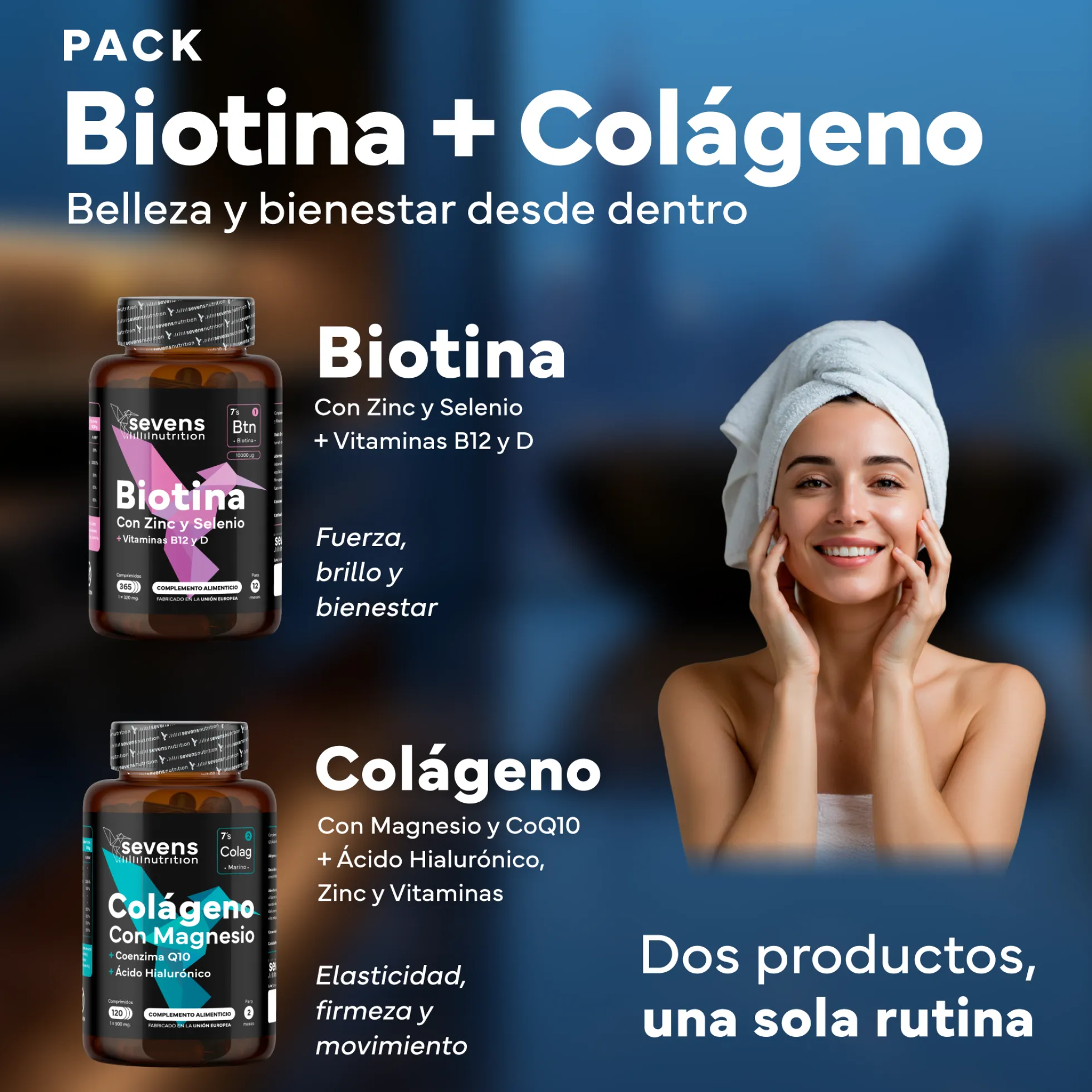 Biotina 10.000 Mcg + Colágeno Marino Con Magnesio. Sevens Nutrition.cabello, Piel, Uñas Y Articulaciones