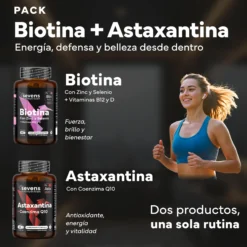 Biotina 10.000mcg Con Zinc, Selenio Y Vitaminas + Astaxantina 8 Mg. Sevens Nutrition. Cabello, Piel, Uñas Y Antioxidante