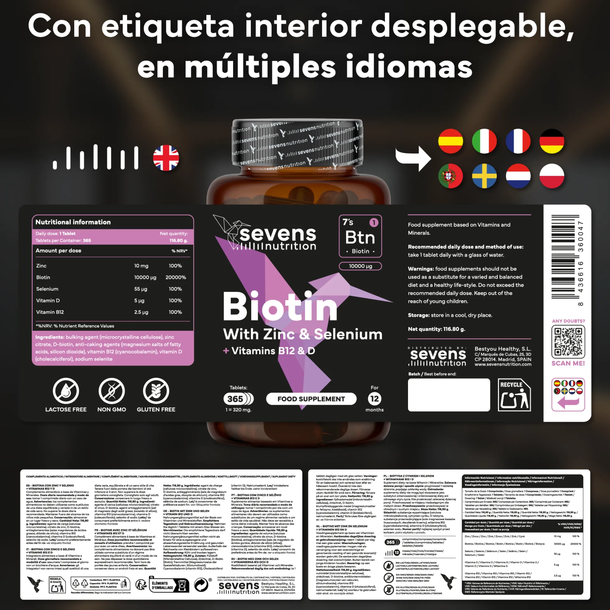 Biotina 10.000 Mcg + Multivitaminas Con Ginseng. Sevens Nutrition. Cabello, Piel Y Uñas + Energía Y Vitalidad Diaria