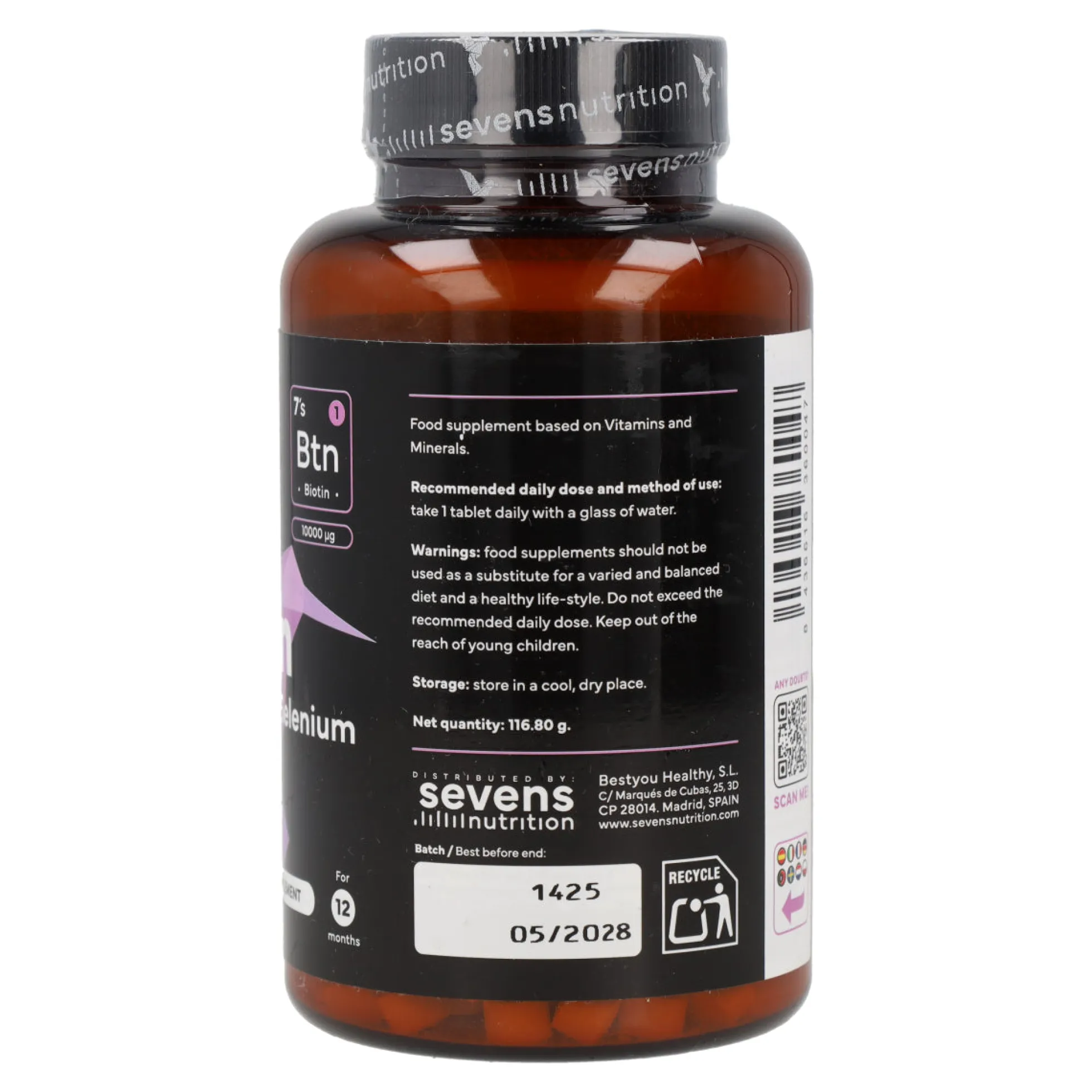Biotina 10000 mcg Sevens Nutrition 365 cápsulas