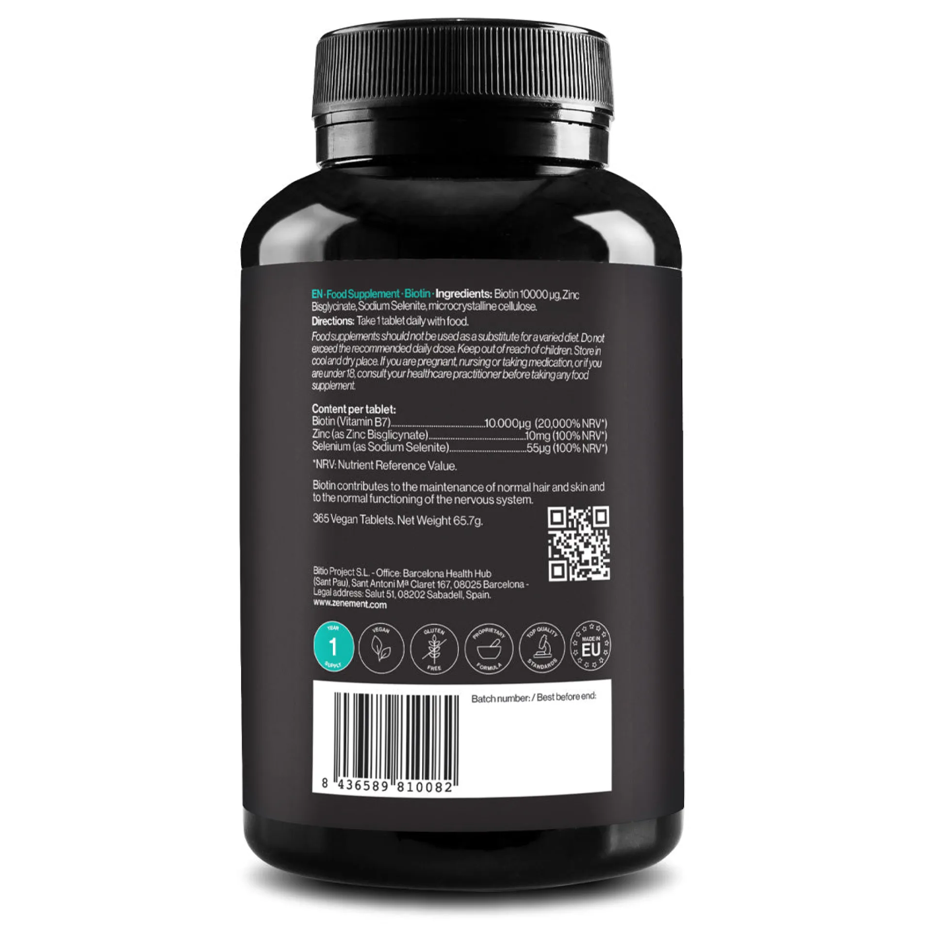 Biotina, 12000 ug+ Selenio + Zinc Zenement 365 comprimidos