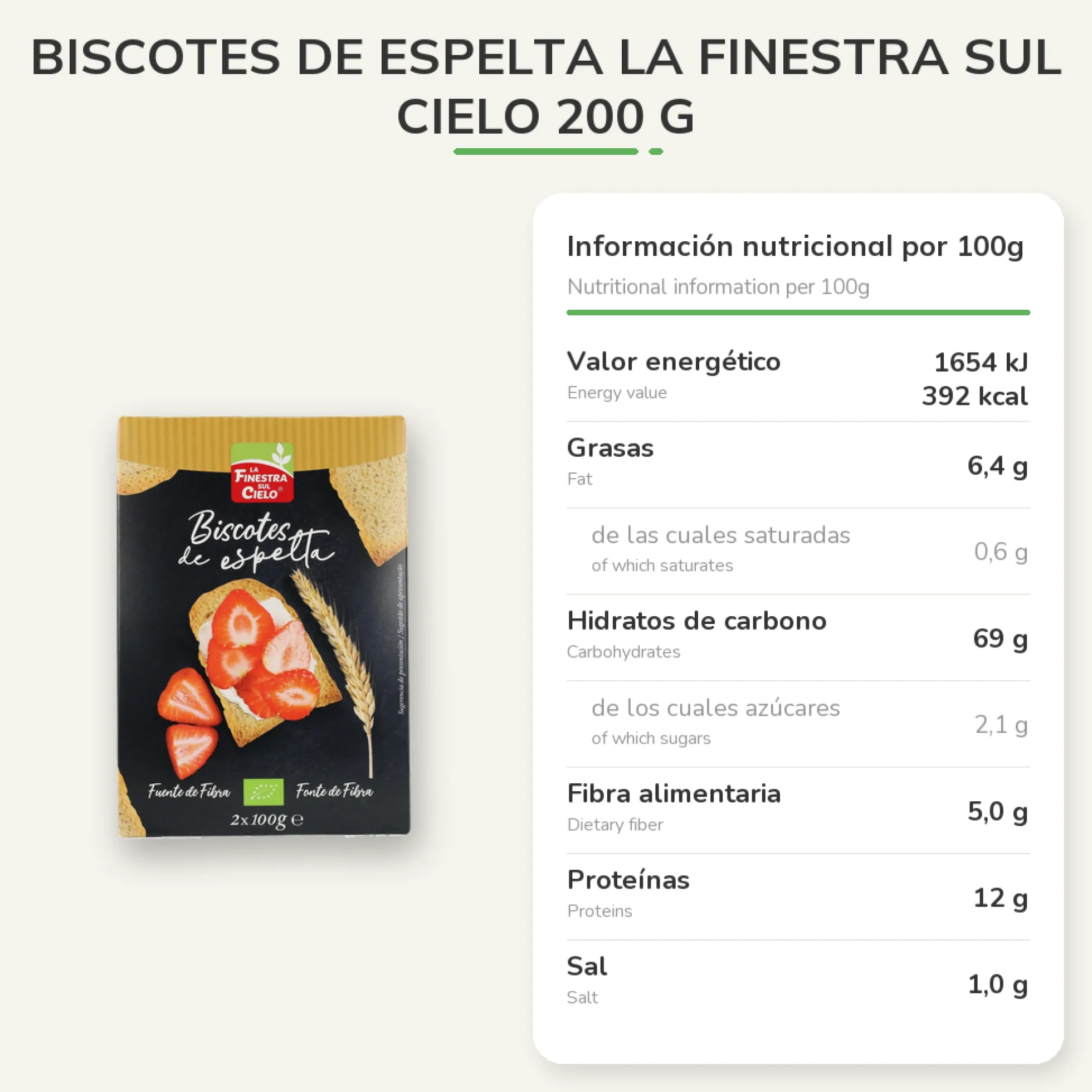 Biscotes de Espelta La Finestra Sul Cielo 200 g