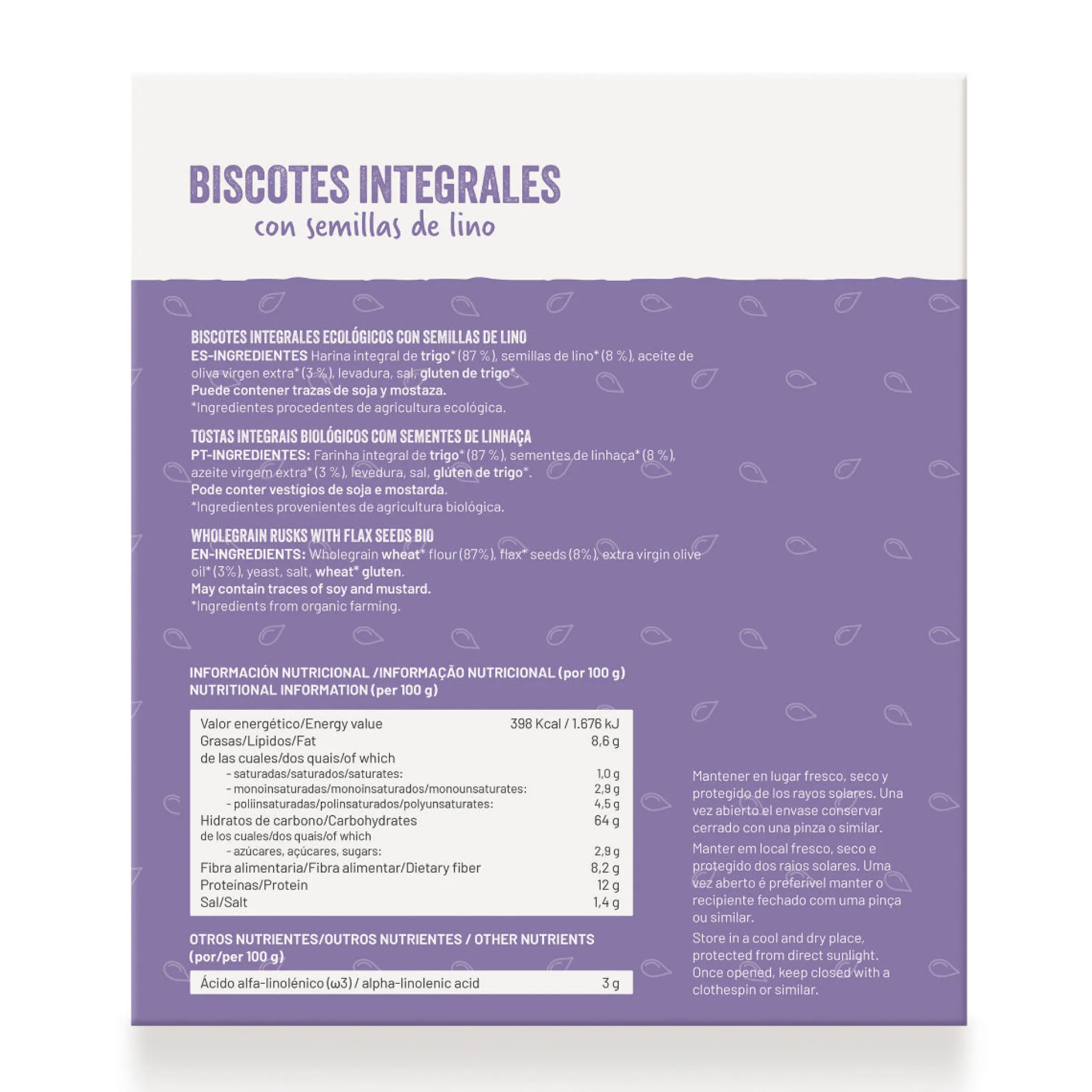 Biscotes integrales con semillas de lino SORIA NATURAL 270 g