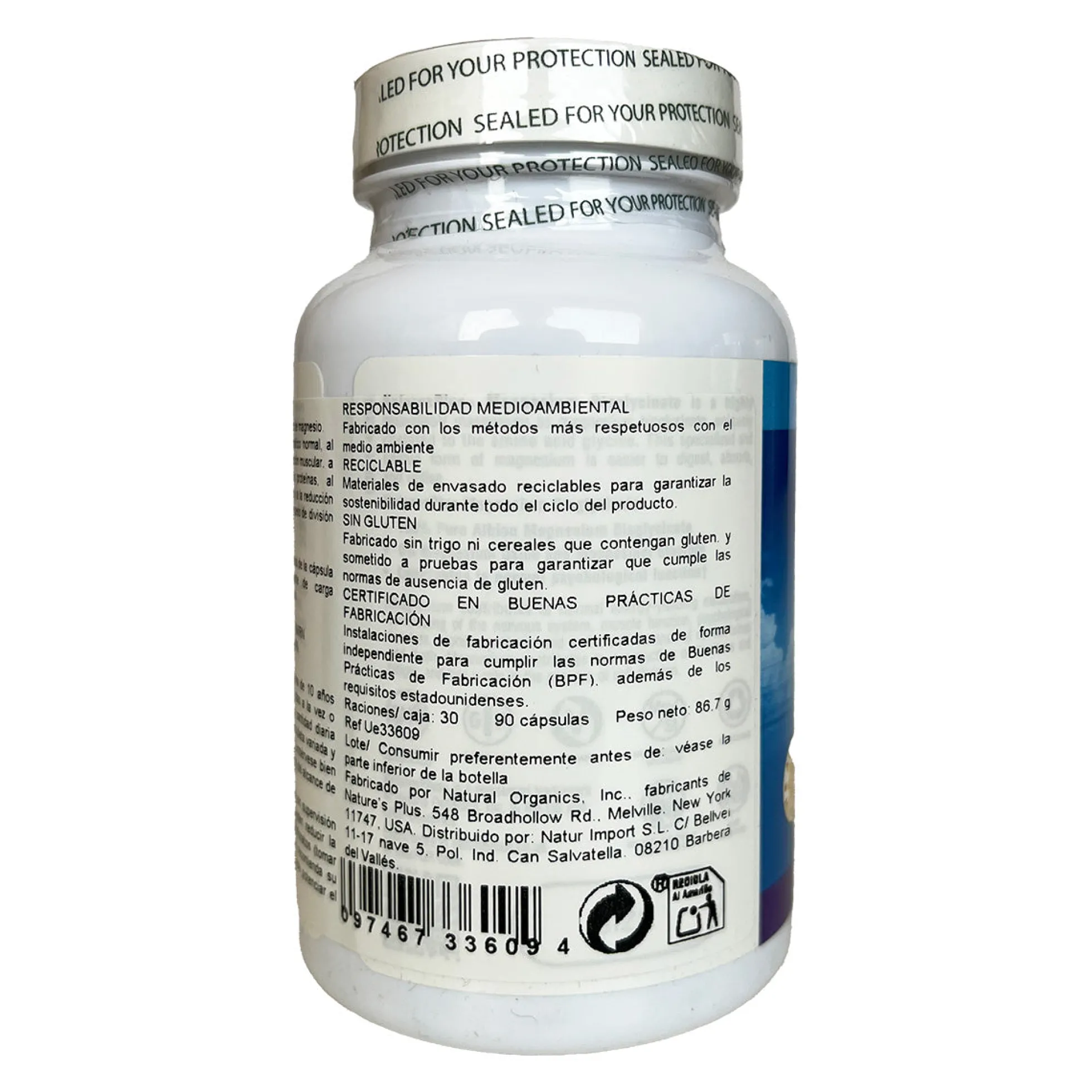 Bisglicinato de Magnesio Nature's Plus 90 cápsulas