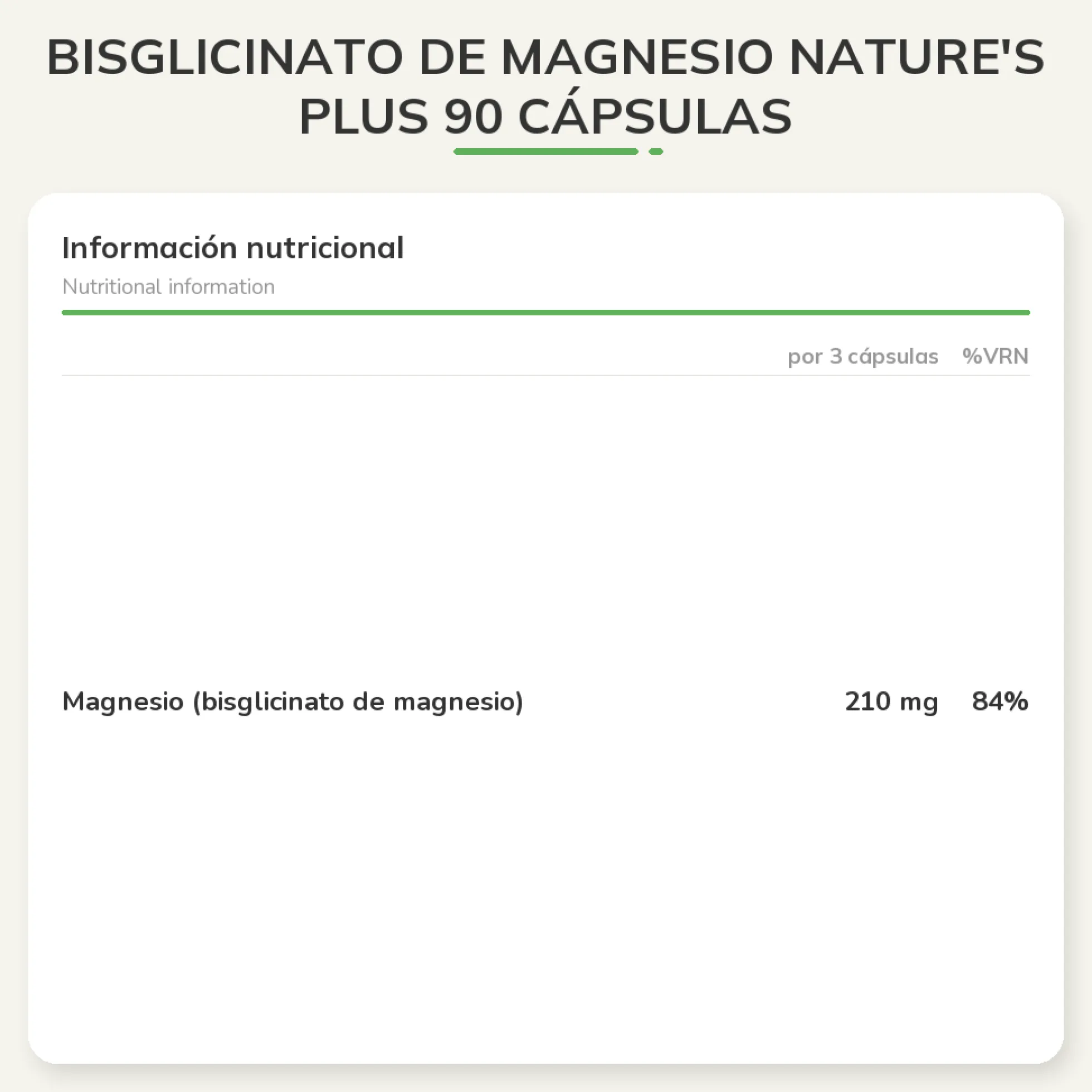 Bisglicinato de Magnesio Nature's Plus 90 cápsulas