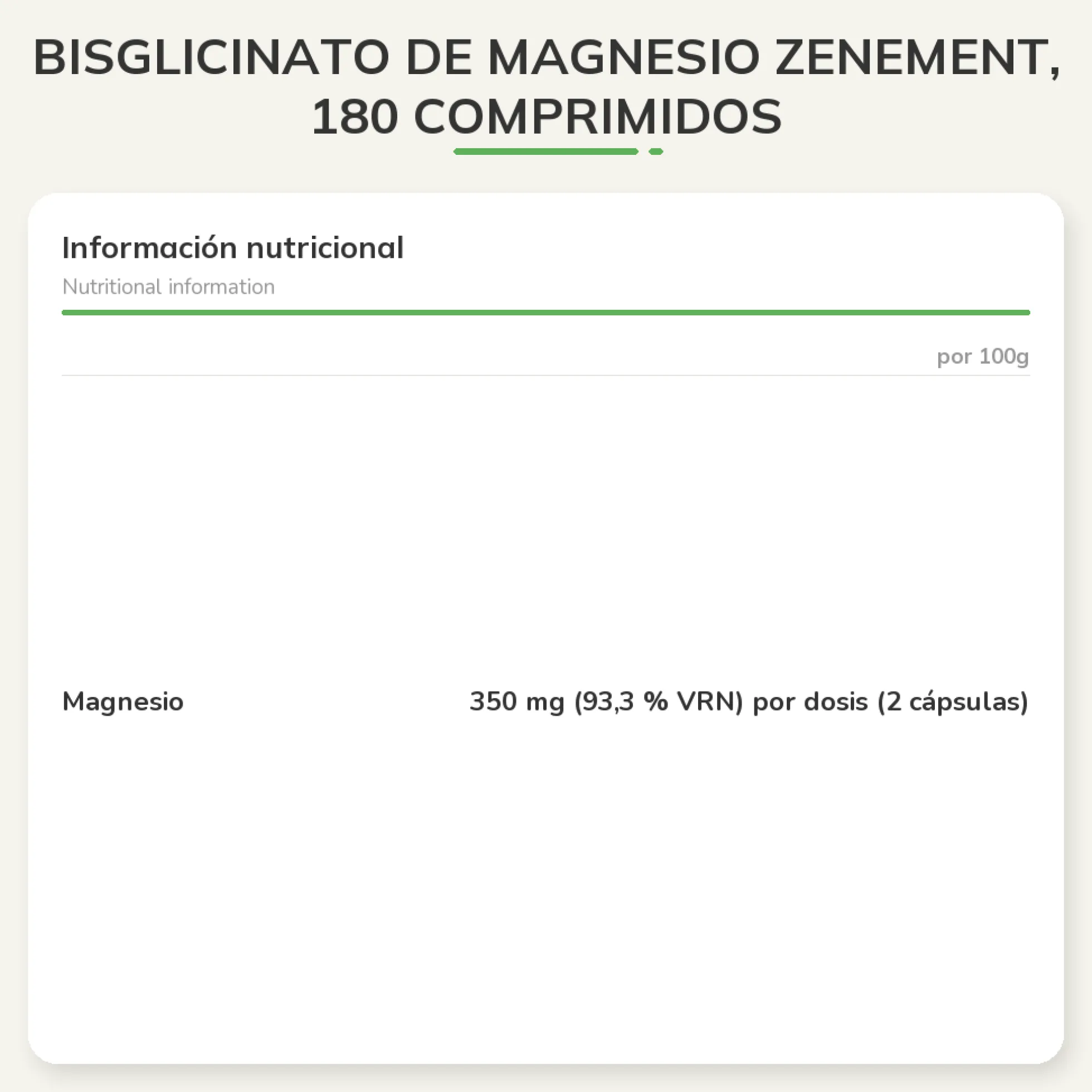 Bisglicinato de Magnesio Zenement, 180 comprimidos