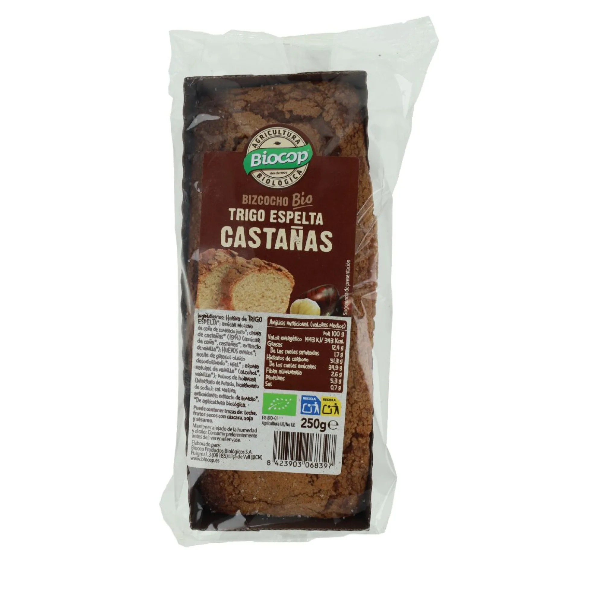 Bizcocho de Castañas y Trigo Espelta BIO Biocop 250 gr