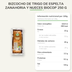 Bizcocho de Trigo de Espelta Zanahoria y Nueces Biocop 250 g