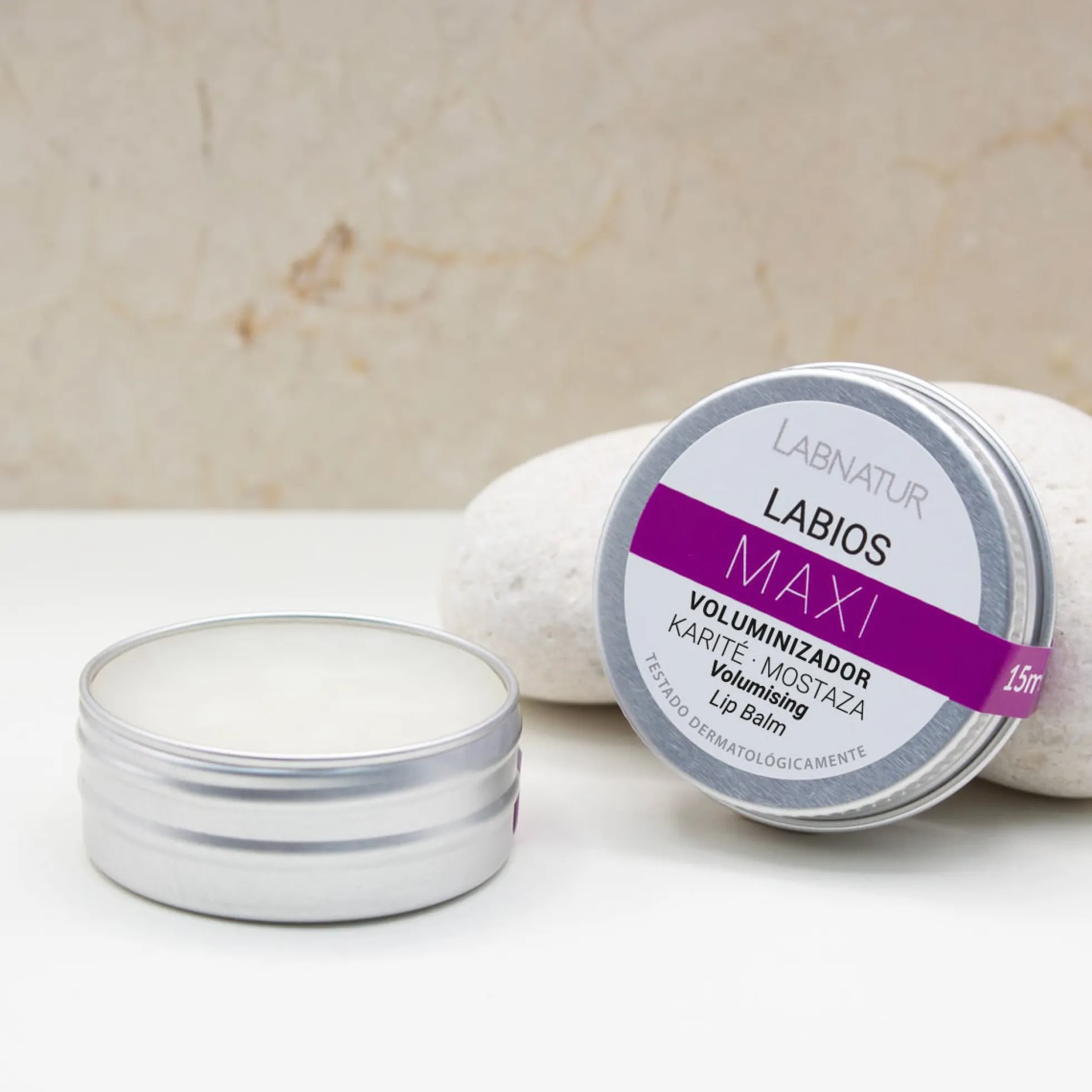 Bálsamo Labial Voluminizador Labnatur 15 ml | Efecto Volumen e Hidratación | Karité, Cacao y Brotes de Mostaza