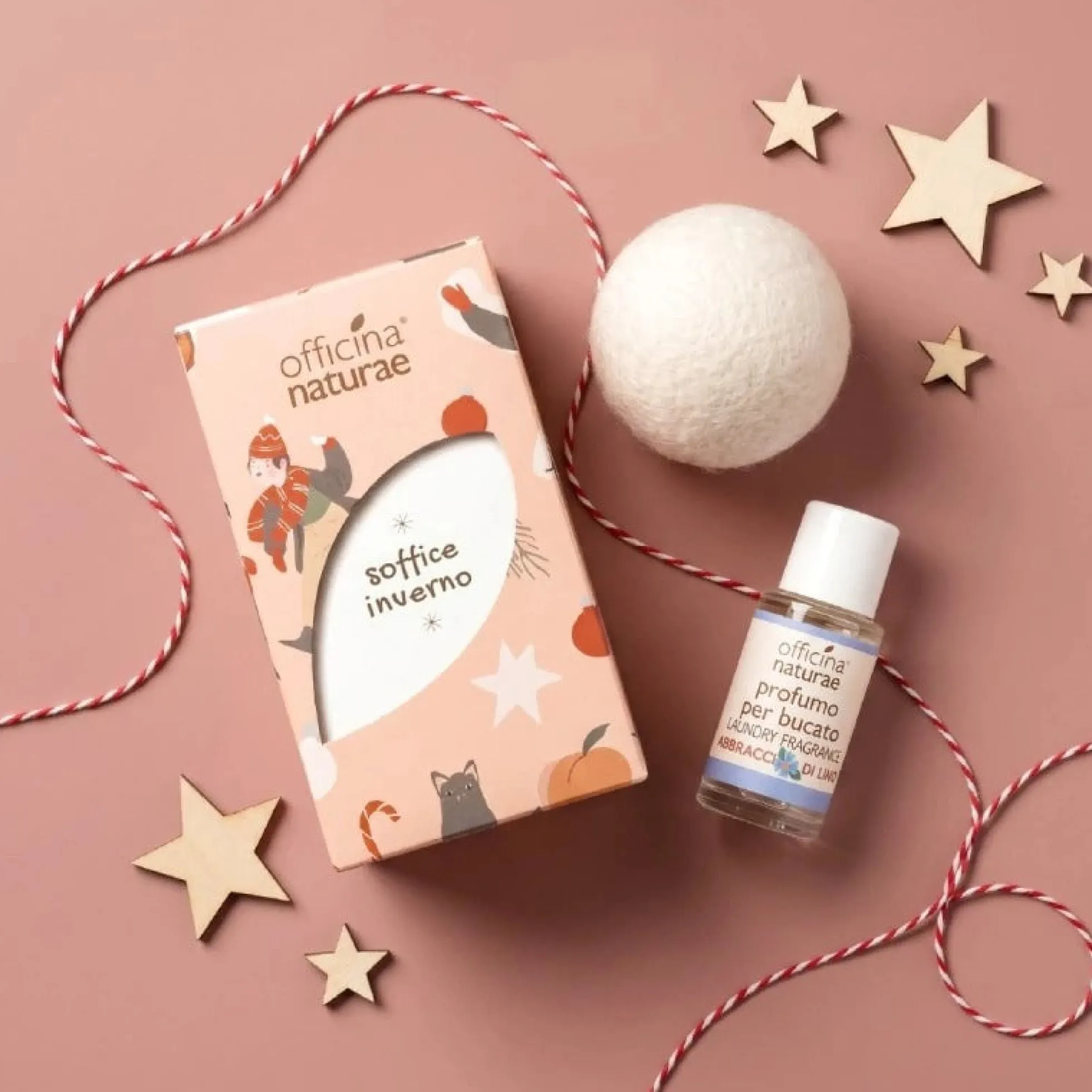 Bola de secado de lana reciclada + perfume para ropa Linen Hugs Officina Naturae 20 ml