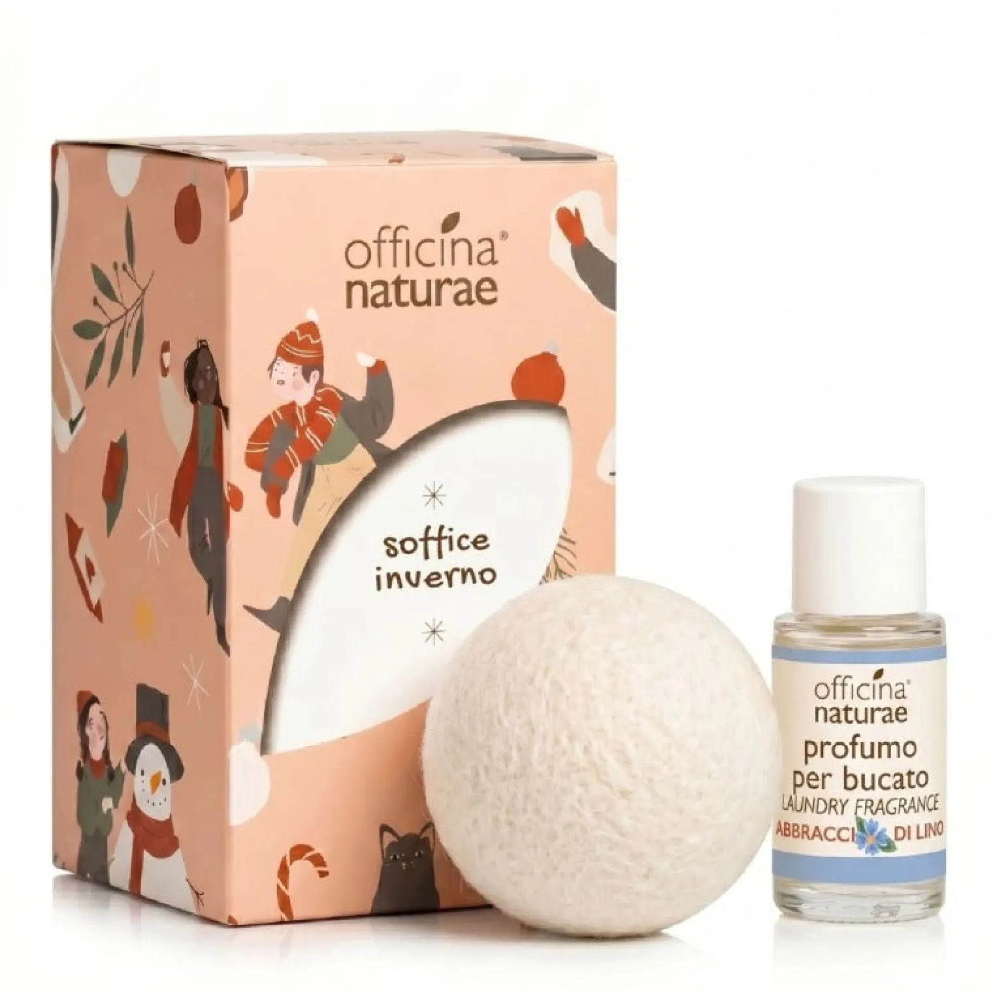 Bola de secado de lana reciclada + perfume para ropa Linen Hugs Officina Naturae 20 ml