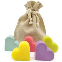 Bolsa De Yute Con 5 Jabones - Aroma Frambuesa - Jabón De Glicerina Con Forma De Corazón - Detalle Para Invitados