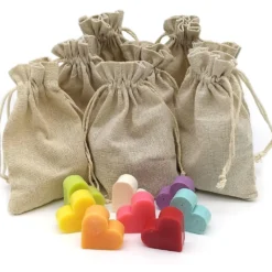 Bolsa De Yute Con 5 Jabones - Aroma Lavanda - Jabón De Glicerina Con Forma De Corazón - Detalle Para Invitados