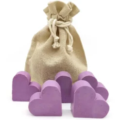 Bolsa De Yute Con 5 Jabones - Aroma Lavanda - Jabón De Glicerina Con Forma De Corazón - Detalle Para Invitados