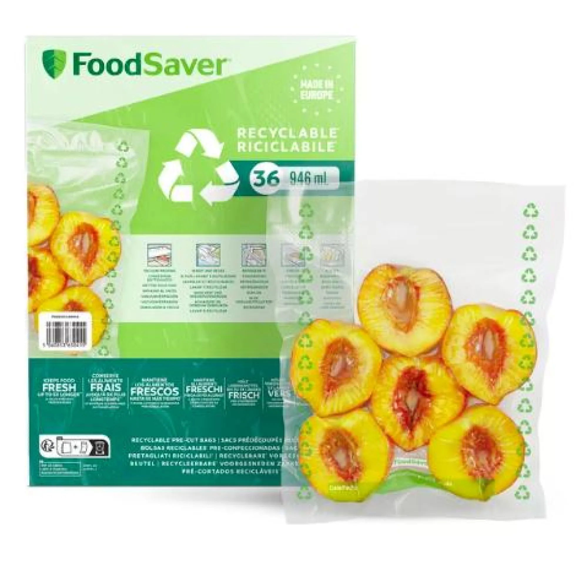36 bolsas envasadora al vacio 100% reciclables 0,94L FoodSaver