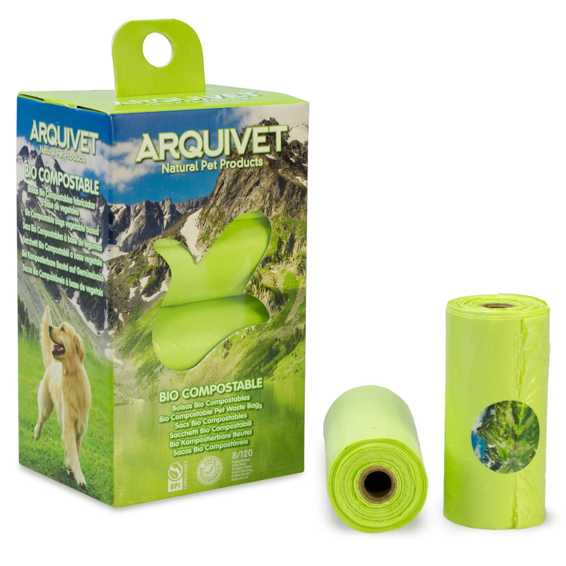 Bolsas excrementos Bio Compostables Arquivet 8 rollos x 15 bolsas