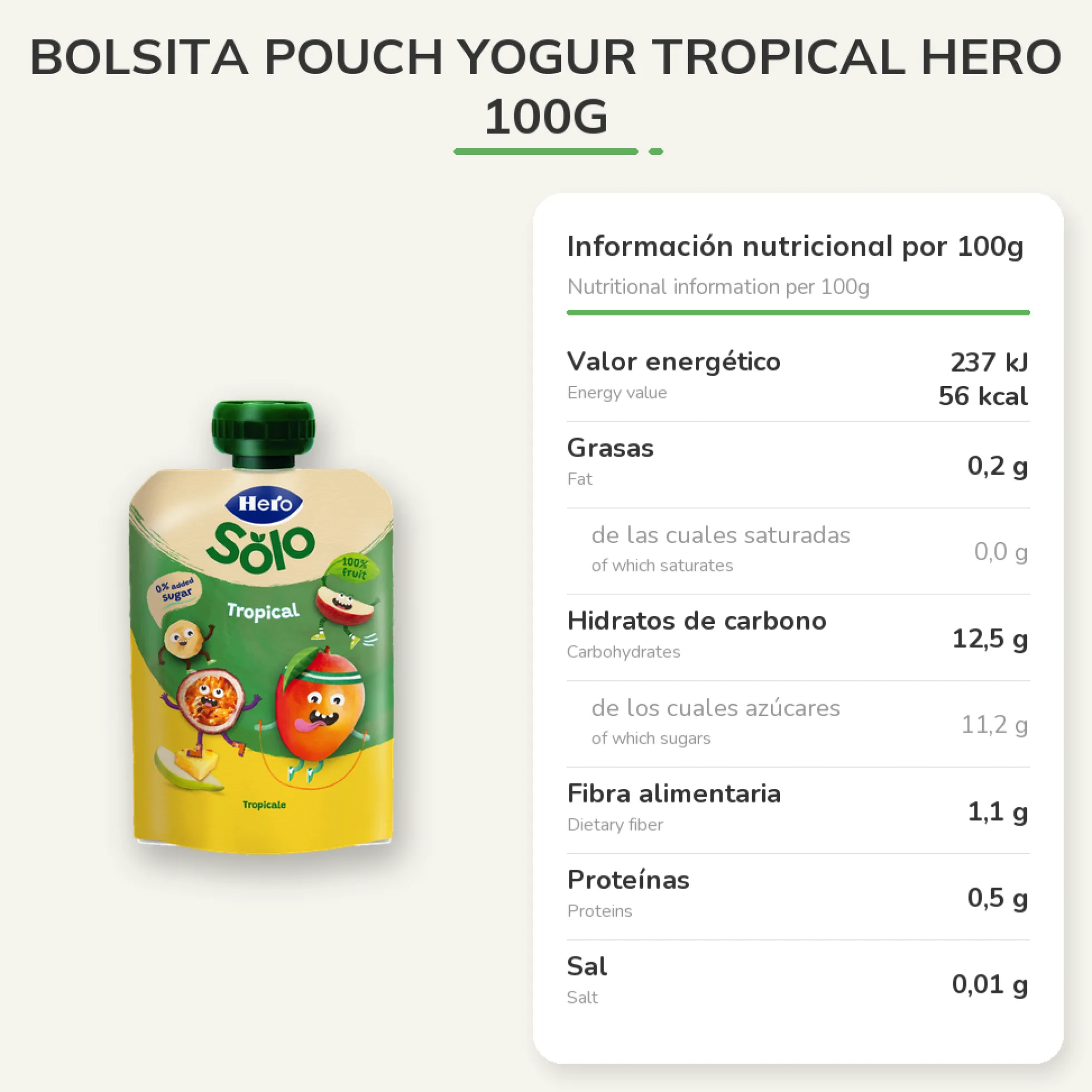 Bolsita Pouch Yogur Tropical Hero 100g