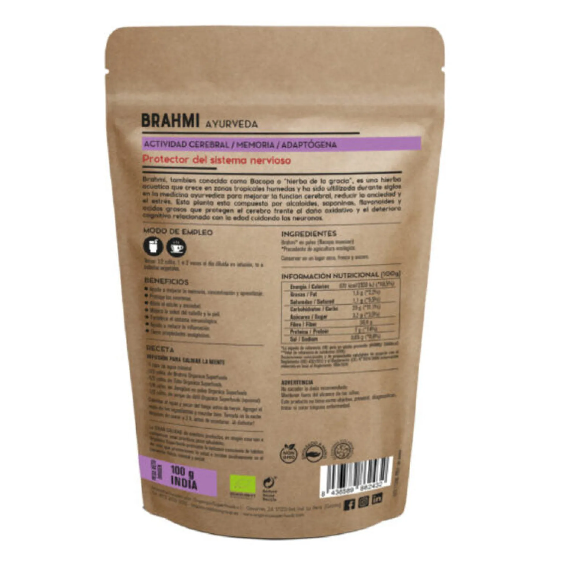 Brahmi Bio En Polvo 100g - Orgánica Superfoods