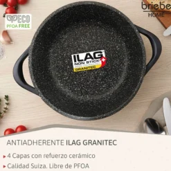Briebe Batería De Cocina Inducción 6 Piezas Aluminio Fundido 3 Ollas Con Tapa De Cristal Antiadherente, Mgk-18s, Negro