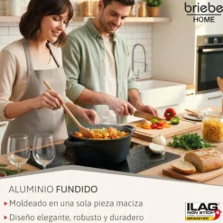 Briebe Batería De Cocina Inducción 8 Piezas Aluminio Fundido 4 Ollas Con Tapa De Cristal Antiadherente, Mgk12s, Negro