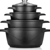 Briebe Batería De Cocina Inducción 8 Piezas Aluminio Fundido 4 Ollas Con Tapa De Cristal Antiadherente, Mgk-12, Negro