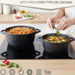 Briebe Batería De Cocina Inducción 8 Piezas Aluminio Fundido 4 Ollas Con Tapa De Cristal Antiadherente, Mgk-12, Negro