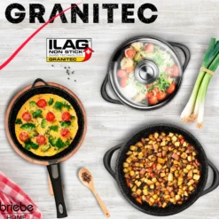 Briebe Batería De Cocina Inducción 10 Piezas Aluminio Fundido 3 Ollas 2 Sartenes Antiadherente Tapas, Mgk1819, Negro