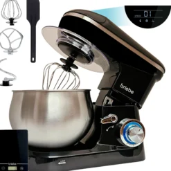 Briebe Batidora Amasadora Repostería Profesional 5l+ Báscula Cocina 6 Velocidades + Pulso Pantalla Led, Km1164b, Negro