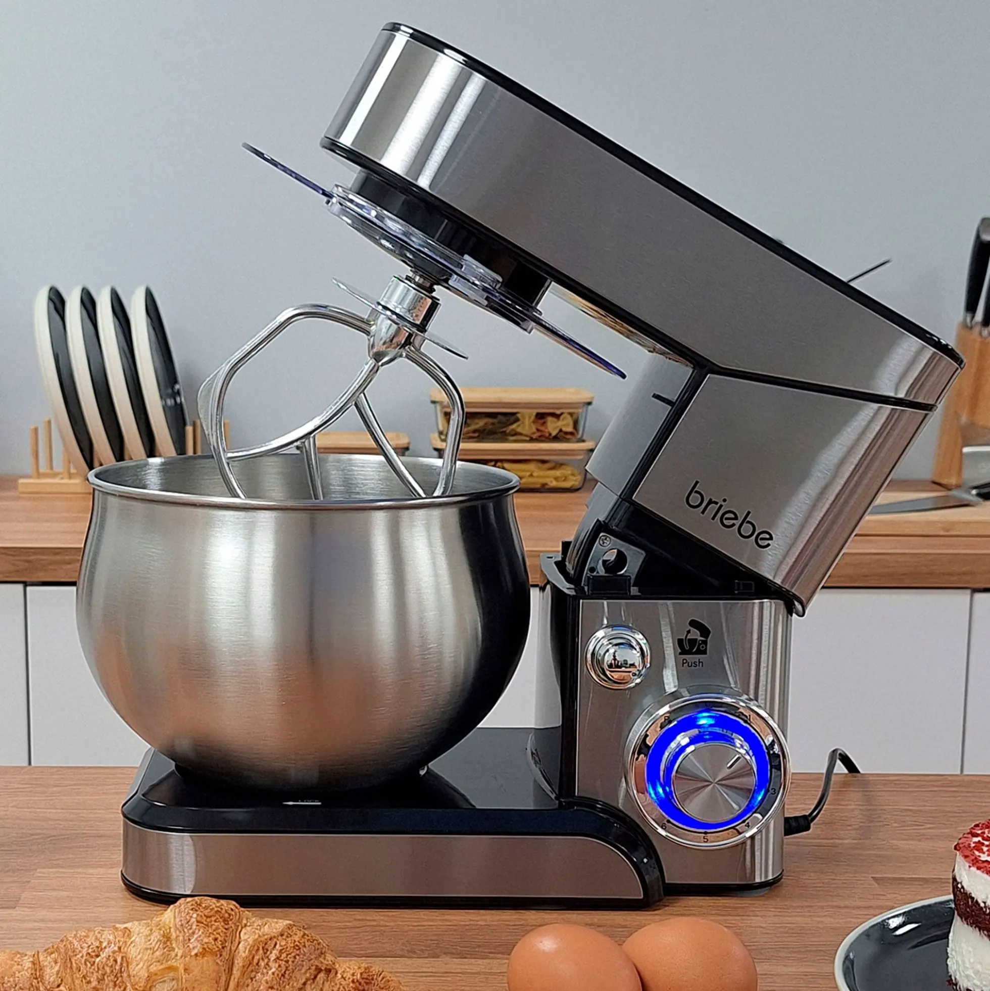 Briebe Batidora Amasadora Repostería Profesional + Báscula, Robot Cocina 5 Litros, Movimiento Orbital, Km1114b,1800w