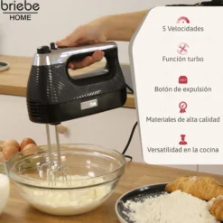 Briebe Batidora De Varillas Eléctrica 400w Amasadora De Mano Especial Repostería 5 Velocidades + Turbo, Hm1174blk