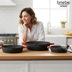 Briebe Cacerola Baja Cocina Inducción Antiadherente Titanio, Cazuela 36cm, Aluminio Fundido Sin Pfoa, Black Titanium
