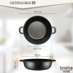 Briebe Cacerola Baja Cocina Inducción Antiadherente Titanio, Cazuela 30cm, Aluminio Fundido Sin Pfoa, Black Titanium