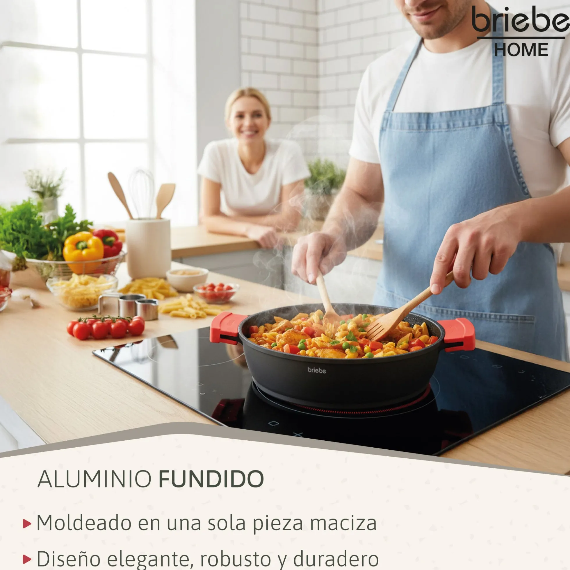 Briebe Cacerola Baja Cocina Inducción Antiadherente Titanio, Cazuela 30cm, Aluminio Fundido Sin Pfoa, Black Titanium