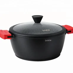 Briebe Cacerola Cocina Inducción Antiadherente Titanio, Cazuela 16cm, Aluminio Fundido Sin Pfoa, Tapa, Black Titanium