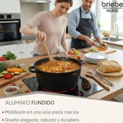 Briebe Cacerola Cocina Inducción Antiadherente Titanio, Cazuela 24cm, Aluminio Fundido Sin Pfoa, Tapa, Black Titanium