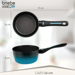 Briebe Cazo Inducción Acero Forjado 16cm Antiadherente Sin Pfoa, Todas Cocinas Fabricada En España, Mare, Azul