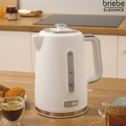 Briebe Elegance Set Tostador Pan Ranura Ancha 2 Rebanadas, Hervidor Agua Eléctrico 1,7l Cafetera 1,25l,skt1178wht,blanco