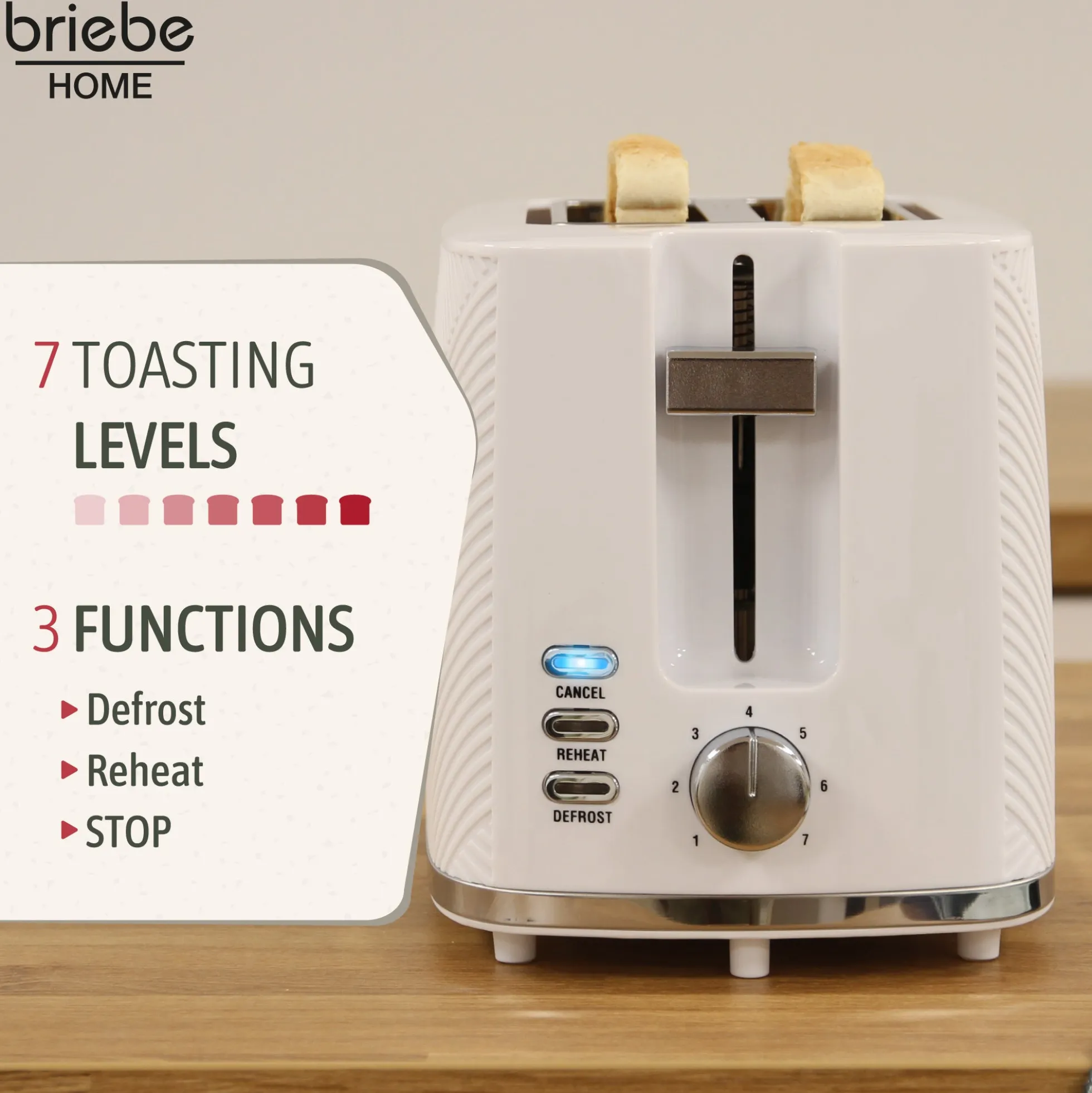 Briebe Elegance Set Tostadora Pan 2 Rebanadas + Hervidor Agua Eléctrico Inalámbrico + Batidora De Mano