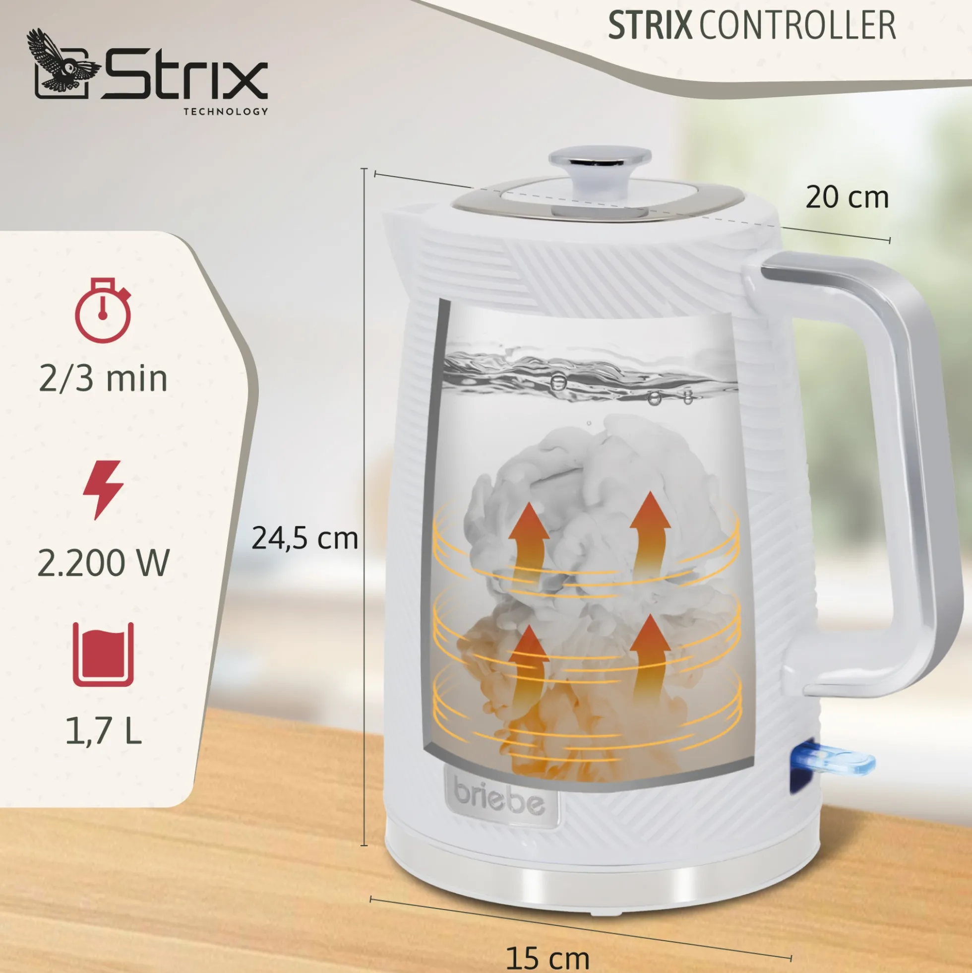 Briebe Elegance Set Tostadora Pan 2 Rebanadas + Hervidor Agua Eléctrico Inalámbrico + Batidora De Mano