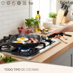 Briebe Grill Asador, Inducción, Antiadherente Titanio 28x28cm Aluminio Fundido Sin Pfoa Mango Plegable, Gp1159, Negro