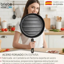 Briebe Grill Asador Sartén Inducción Acero Forjado 28cm Antiadherente Sin Pfoa, Fabricada En España, Mare, Azul
