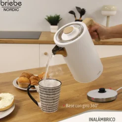 Briebe Nordic Hervidor Agua Eléctrico 1,7l Inalámbrico Ebullición Rápida, Libre De Bpa, Base De 360°, Kt1165wht, Blanco