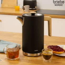 Briebe Nordic Hervidor Agua Eléctrico 1,7l Inalámbrico Ebullición Rápida, Libre De Bpa, Base De 360°, Kt1165blk, Negro