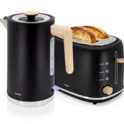 Briebe Nordic Set Tostadora Pan Ranura Ancha 2 Rebanadas + Hervidor Agua Eléctrico 1,7l Inalámbrico, Skt1167blk, Negro