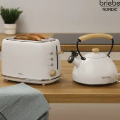 Briebe Nordic Set Tostadora Pan Ranura Ancha 2 Rebanadas + Tetera 2,3l Acero Inox, Inducción Libre Bpa,skt1177wht,blanco