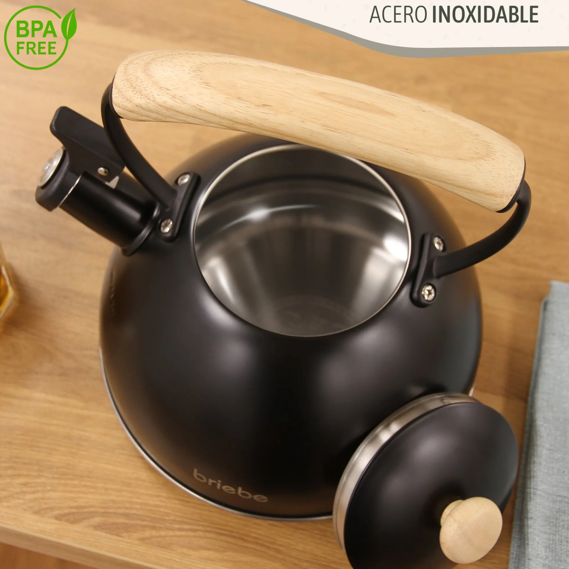 Briebe Nordic Set Tostadora Pan Ranura Ancha 2 Rebanadas + Tetera 2,3l Acero Inox, Inducción Libre Bpa, Skt1177blk,negro