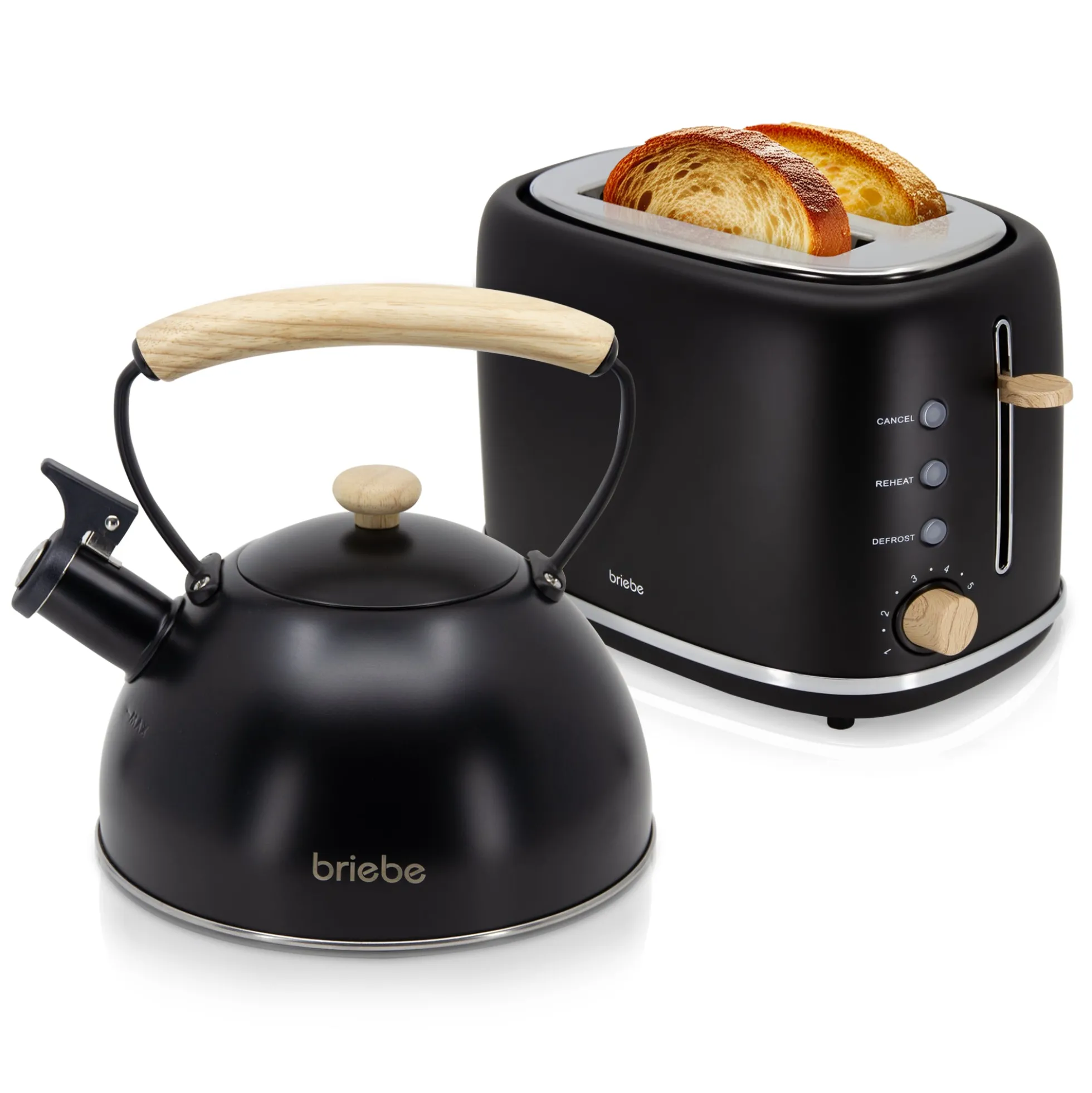 Briebe Nordic Set Tostadora Pan Ranura Ancha 2 Rebanadas + Tetera 2,3l Acero Inox, Inducción Libre Bpa, Skt1177blk,negro