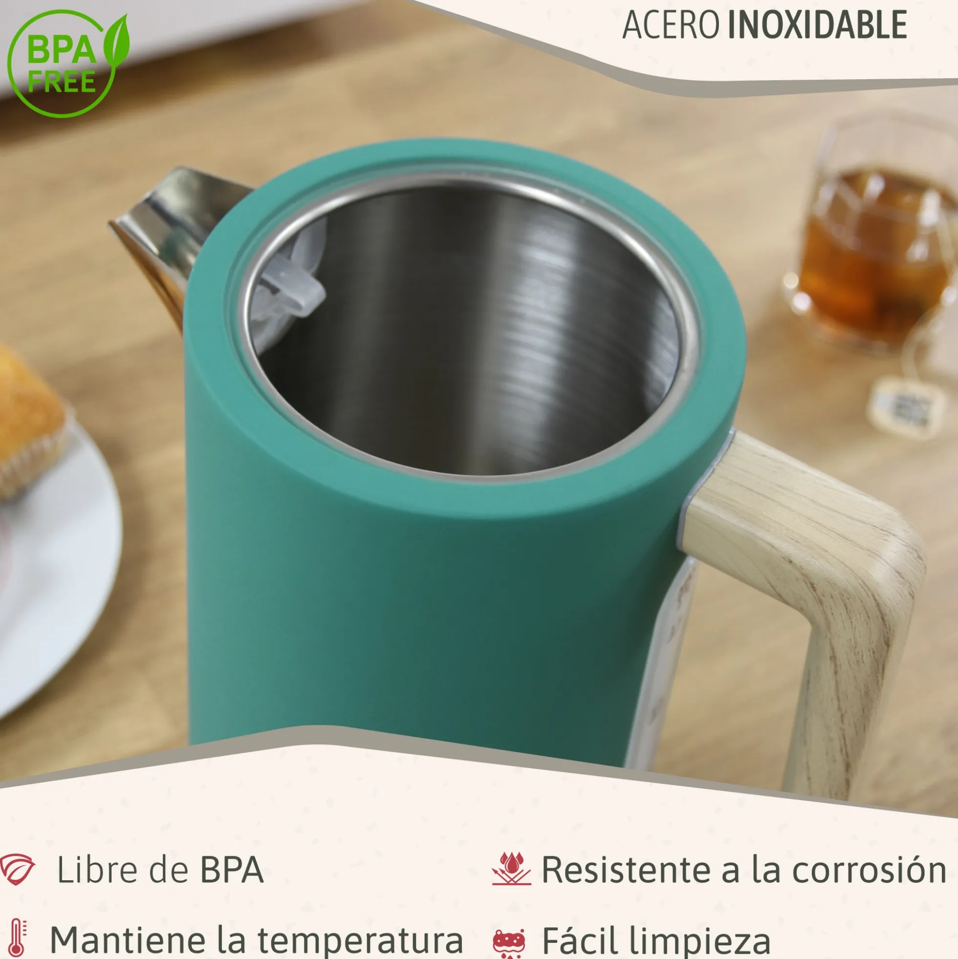 Briebe Nordic Set Tostadora Pan Ranura Ancha 2 Rebanadas + Hervidor Agua Eléctrico 1,7l Inalámbrico, Skt1167gre, Verde